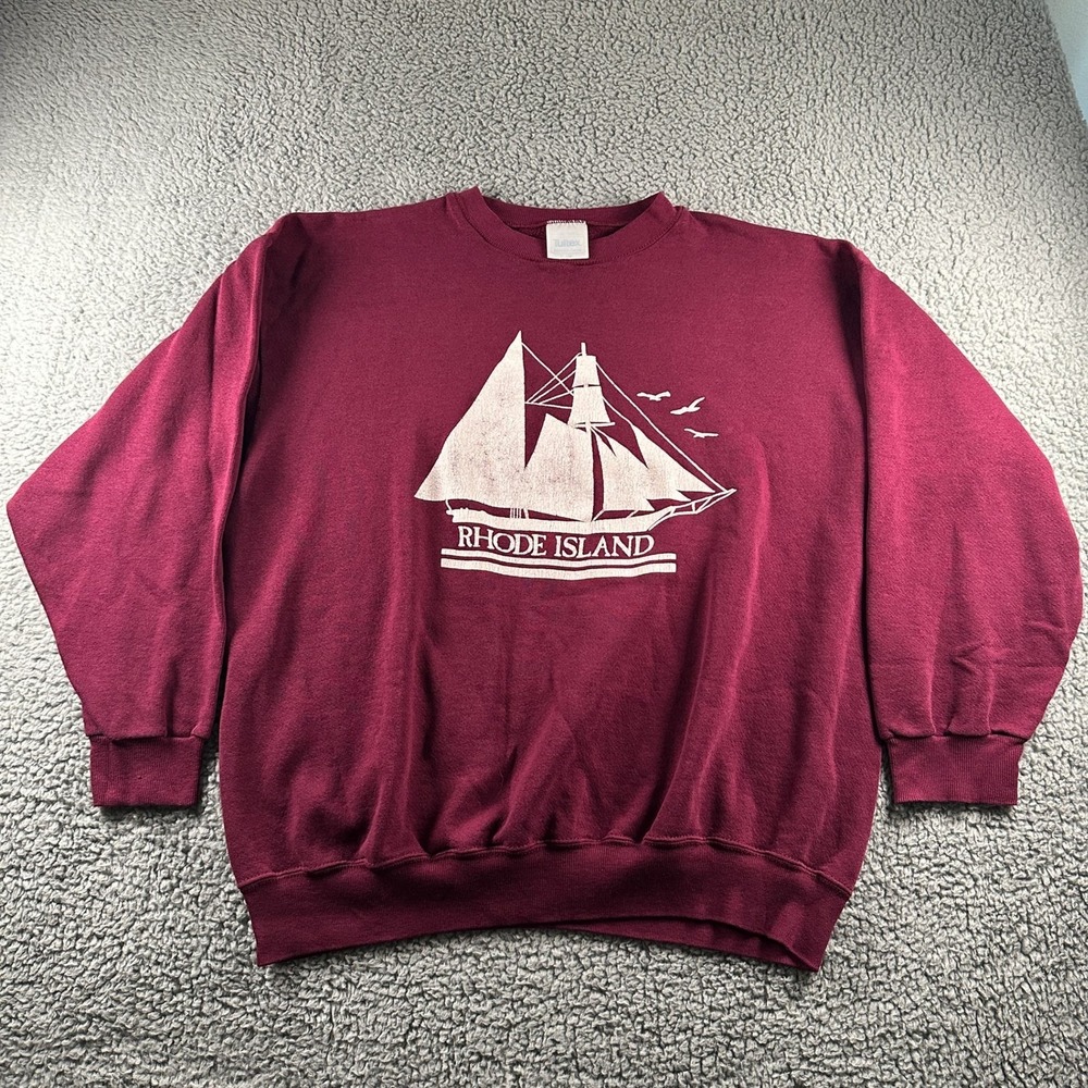 Vtg Rhode Island Sweatshirt Size XL Burgundy Sailboat Graphic Crewneck 90's